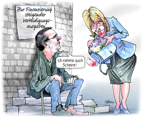 Cartoon: Straßenbettler (medium) by Ritter-Cartoons tagged straßenbettler,bundeswehr,pistorius,verteidigung,bedrohung,straßenbettler,bundeswehr,pistorius,verteidigung,bedrohung
