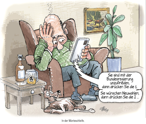 Cartoon: Warteschleife (medium) by Ritter-Cartoons tagged warteschleife