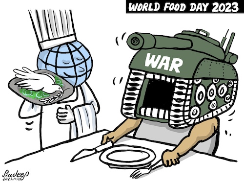 Cartoon: World Food Day 2023 (medium) by Pradeep cartoon tagged war,peace,food,world
