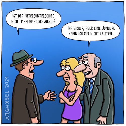 Cartoon: Altersunterschied (medium) by Arghxsel tagged alt,mann,jung,frau,sexy,billig,altersunterschiede,schwierig