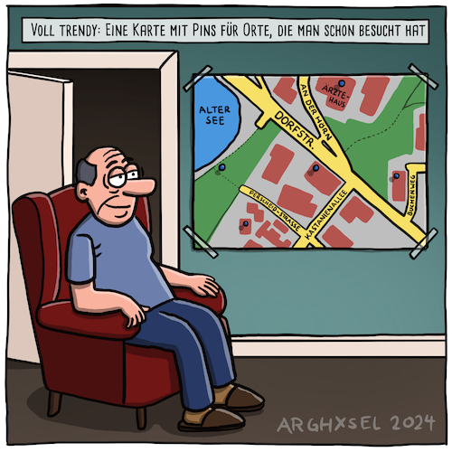 Cartoon: Landkarte mit Pins (medium) by Arghxsel tagged pins,landkarte,trend,reisen,ort,umgebung,komfortzone,pins,landkarte,trend,reisen,ort,umgebung,komfortzone