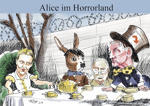 Cartoon: Alice im Horrorland (medium) by Rudissketchbook tagged afd,parteien,demokratie,alice,weidel,björn,höcke,bundesrepublik,deutschland