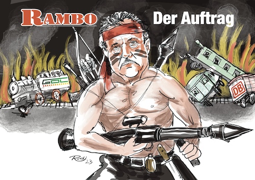 Cartoon: Bahn Rambo (medium) by Rudissketchbook tagged gdl,weselsky,bahn,streik,lokführer