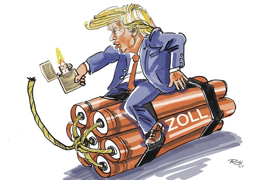 Cartoon: Trump Zoll (medium) by Rudissketchbook tagged trump,usa,zoll,zölle,eu,china,mexiko,kanada,deutschland,migration,drogen,krise,wirtschaft