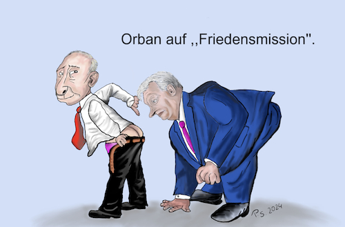 Cartoon: Auf Friedensmission (medium) by SchmidtFineArt tagged orban,putin,frieden,cartoon,cartoons,zeichnungen,diktator,diktatoren,ukraine,krieg,politik,europa,russland,präsident,humor,krise,politiker,medien,gesellschaft,illustration,terror,gewalt