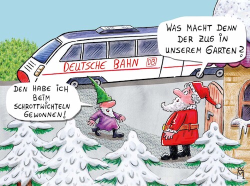 Cartoon: Deutsche Bahn (medium) by Rebecca-Meyer tagged wichtel,weihnachtsmann,haus,garten,zug,deutsche,bahn,hintergrund,gleise,weihnachtszeit,humor,ironie,überraschung,schrottwichteln,geschenk,überdimensioniert,kaputt,kontrast,staunen,verwirrung,stolz,wichtel,weihnachtsmann,haus,garten,zug,deutsche,bahn,hintergrund,gleise,weihnachtszeit,humor,ironie,überraschung,schrottwichteln,geschenk,überdimensioniert,kaputt,kontrast,staunen,verwirrung,stolz
