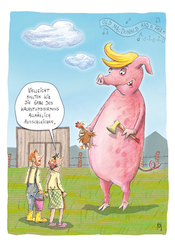 Cartoon: Old MacDonald (medium) by Rebecca-Meyer tagged ttrump,ausschleichen,bauer,old,mac,donald,ttrump,ausschleichen,bauer,old,mac,donald