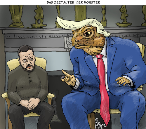 Cartoon: Das Zeitalter der Monster (medium) by Karl Berger tagged usa,trump,ukraine,monster,faschismus,persönlichkeitsstörung,usa,trump,ukraine,monster,faschismus,persönlichkeitsstörung