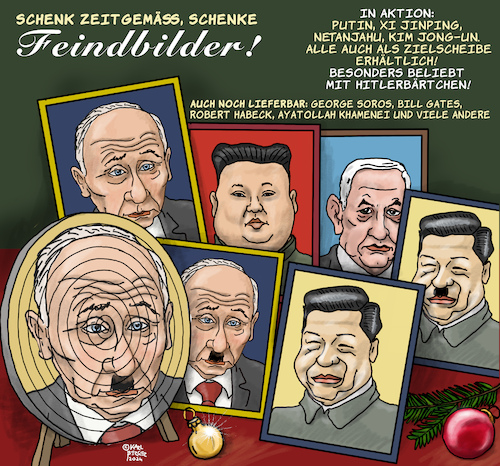 Cartoon: Feindbilder (medium) by Karl Berger tagged feinde,feindbilder,medien,politiker,weihnacht,feinde,feindbilder,medien,politiker,weihnacht