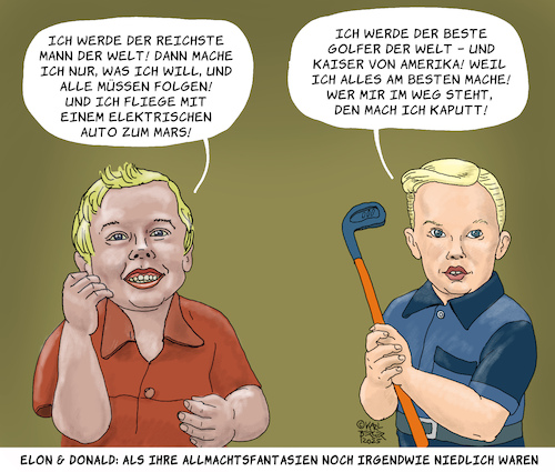 Cartoon: Kinder an der Macht! (medium) by Karl Berger tagged trump,musk,persönlichkeitsstörung,trump,musk,persönlichkeitsstörung