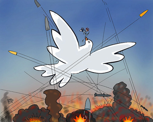 Cartoon: Taube unter Beschuss (medium) by Karl Berger tagged friede,taube,friedenstaube,picasso,krieg,ukraine,ghaza