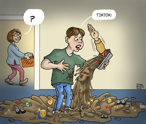 Cartoon: Tiktok - Extremismus (medium) by Karl Berger tagged tiktok,sozialemedien,rechtsextremismus,verschwoerungsfantasien,schwurbler,lügner,tiktok,sozialemedien,rechtsextremismus,verschwoerungsfantasien,schwurbler,lügner