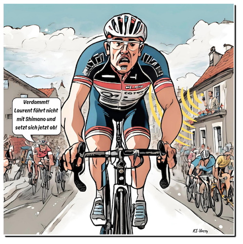 Cartoon: Die Schaltungslücke (medium) by A Human tagged radsport,shimano,schaltung,ucsd,hacker,hacken,manipulieren,manipulation,gangschaltung,fahrrad,rennrad,tdf