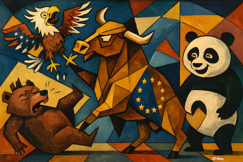 Cartoon: Eurnica (medium) by KI-Vossy tagged picasso,guernica,eurnica,europa,china,russland,usa,russia,europe,fight,war,kampf,krieg,stier,painting,gemälde,picasso,guernica,eurnica,europa,china,russland,usa,russia,europe,fight,war,kampf,krieg,stier,painting,gemälde