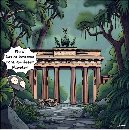 Cartoon: In einer fernen Zukunft (medium) by KI-Vossy tagged berlin,bäume,pflanzen,stadtbäume,baumgesetz,bürgerinitiative,zukunft,alien,besuch,erde,baumentscheid,baum,baumpflanzungen,urwald,dschungel,straßenbäume,alleen,abholzung,abholzen,wieder,aufforsten,aufforstung,wald,wälder,klima,klimawandel,baumlos,berlin,bäume,pflanzen,stadtbäume,baumgesetz,bürgerinitiative,zukunft,alien,besuch,erde,baumentscheid,baum,baumpflanzungen,urwald,dschungel,straßenbäume,alleen,abholzung,abholzen,wieder,aufforsten,aufforstung,wald,wälder,grunewald,klima,klimawndel,kühlungseffekt,baumlos