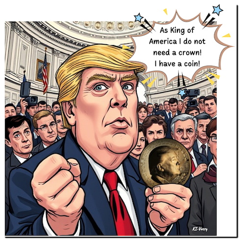 Cartoon: King of America (medium) by A Human tagged inauguration,usa,präsident,president,king,crown,coin,trump,bitcoin,trumpcoin,inauguration,usa,präsident,president,king,crown,coin,trump,bitcoin,trumpcoin