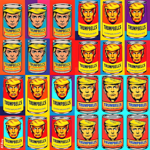 Cartoon: The missing P (medium) by KI-Vossy tagged trump,potus,usa,campbells,warhol,can,cans,soup,pop,art,lifestyle,cartoon,style,moderne,kunst,modern,trump,potus,usa,campbells,warhol,can,cans,soup,pop,art,lifestyle,cartoon,style,moderne,kunst,modern