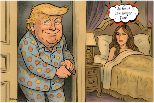 Cartoon: Tollroom (medium) by KI-Vossy tagged potus,flotus,washington,usa,president,trump,toll,tariff,zoll,import,global,präsident,tariffs,zölle,melania,potus,flotus,washington,usa,president,trump,toll,tariff,zoll,import,global,präsident,tariffs,zölle,melania