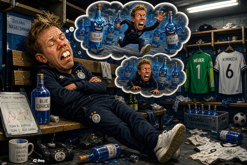 Cartoon: Vor oder nach dem Spiel? (medium) by KI-Vossy tagged nagelsmann,dfb,fußball,weltmeisterschaft,usa,curacao,deutschland,wm,2026,elf,spieler,elfmeter,nagelsmann,dfb,fußball,weltmeisterschaft,usa,curacao,deutschland,wm,2026,elf,spieler,elfmeter