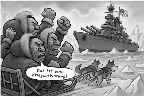 Cartoon: Declaration of war (medium) by KI-Vossy tagged usa,greenland,war,trump,potus,annexation,sale,government,denmark,europe,eu,us,anspruch,grönland,dänemark,europa,regierung,regierungen,inuit,usa,greenland,war,trump,potus,annexation,sale,government,denmark,europe,eu,us,anspruch,grönland,dänemark,europa,regierung,regierungen