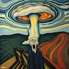 Cartoon: Final Scream (small) by A Human tagged schrei,munch,atompilz,maler,norwegen,bilder,gemälde,kunst,künstler,oslo,explosion,nuklear,atomkrieg,angst,impression,impressionistisch,museum,museen,kunstraub,plagiat,kopie,endzeit,weltuntergang