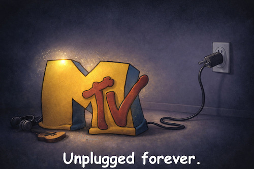 Cartoon: Bye bye MTV (medium) by ArtyFicial tagged mtv,stop,stopped,music,december,2025,close,closed,internet,trend,web,www,vs,tv,management,mistakes,bye