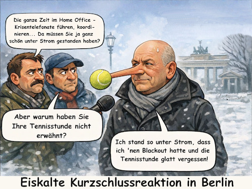 Cartoon: Doppelfehler Wegner (medium) by ArtyFicial tagged berlin,regierender,bürgermeister,kai,wegner,cdu,blackout,stromausfall,zehlendorf,südwest,anschlag,terrorismus,tennis,doppelfehler,instinktlos,instiktlosigkeit,politikfehler,disposition,wahl,2026