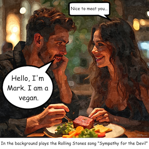 Cartoon: First Date (medium) by ArtyFicial tagged first,date,love,attraction,vamp,vampire,man,eater,vegan