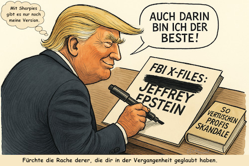 Cartoon: Gekonnt dilettieren (medium) by ArtyFicial tagged trump,bondi,maga,fbi,epstein,vertuschung