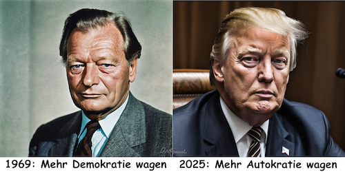Cartoon: Mehr wagen!? (medium) by ArtyFicial tagged brandt,trump,demokratie,autokratie