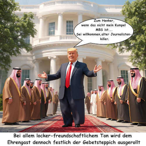 Cartoon: Mordsspaß (medium) by ArtyFicial tagged usa,saudi,arabien,präsident,potus,trump,mbs,mohamed,bin,salman,kronprinz,oval,office,medien,interview,fragen,lästig,mord,rechtfertigung,mordsspaß,medienschelte,medienbeeinflussung,druck,zwang,verfassung,vierte,gewalt