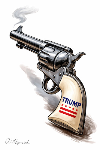 Cartoon: Peacemaker Model No 47 (medium) by ArtyFicial tagged usa,president,potus,trump,peacemaker,war,peace,nobel,prize,47