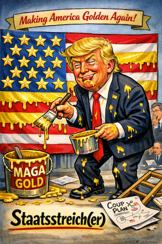 Cartoon: Pinseläffchen (medium) by ArtyFicial tagged usa,trump,golden,age,goldenes,zeitalter,staatsstreich,staatsstreicher,streicher,coup,etat