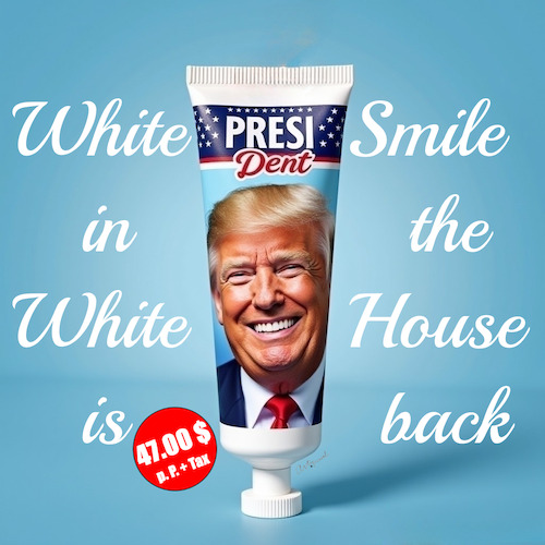 Cartoon: PRESI-Dent (medium) by ArtyFicial tagged president,presi,dent,trump,white,smile,house,47