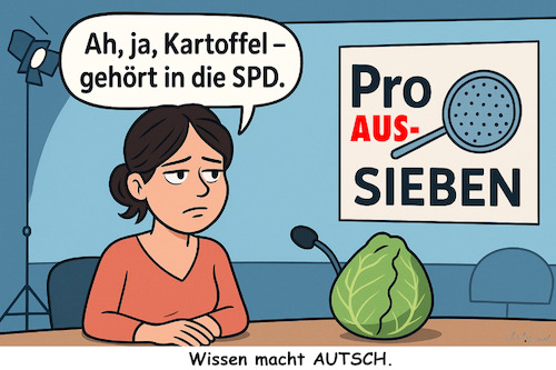 Cartoon: Siegerchancen (medium) by ArtyFicial tagged tv,show,prosieben,pro,sieben,dumm,dümmer,dümmster,promi,söder,tochter,kohl,gloria,sophie,burkandt,wissen,unwissen,nervosität,blackout,verwirrung,aufregung,ausrede,generation