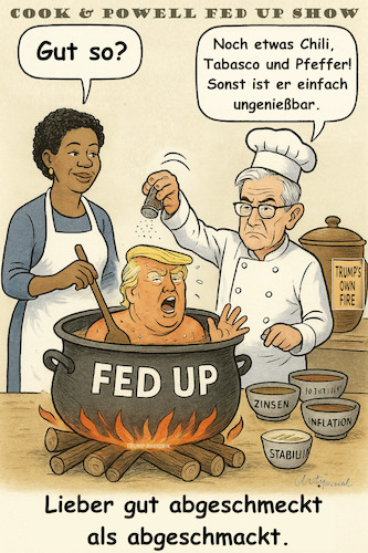 Cartoon: SUPREME (medium) by ArtyFicial tagged usa,fed,federal,reserve,bank,trump,cook,powell,streit,absetzung,abwehr,wehrhaftigkeit,up,küche,abgeschmeckt,abgeschmackt,feuer,kochtopf,geldpolitik,zinsen,inflation,preisstabilität,arbeitsmarkt
