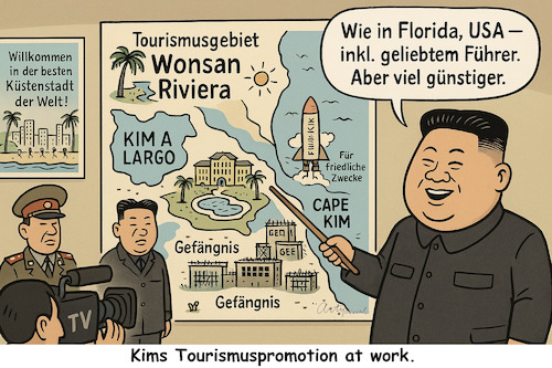 Cartoon: Urlaubsreif? (medium) by ArtyFicial tagged urlaub,usa,florida,nordkorea,kim,jong,un