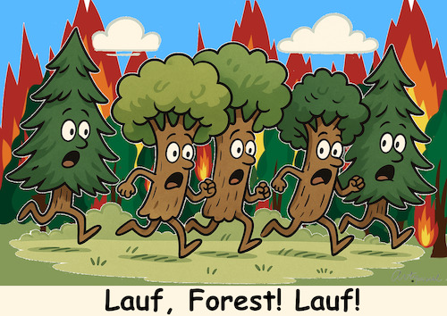 Cartoon: Waldbrandsaison (medium) by ArtyFicial tagged waldbrand,waldbrandgefahr,forest,forrest,gump
