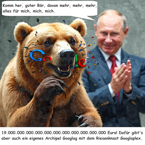 Cartoon: Wer soll das bezahlen... (medium) by ArtyFicial tagged irrsinn,wahnwitz,google,russland,bär,strafe,putin