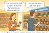 Cartoon: Diskussionsbeitrag (small) by ArtyFicial tagged deutschland,wurst,fleisch,veggie,vegan,europaparlament,eu,parlament,supermarkt,verbraucher,einkäufer,mann,frau,salami,bier