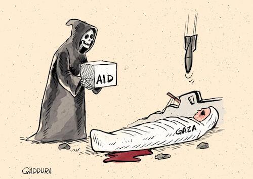 Cartoon: Aid to Gaza (medium) by Ahmad Qaddura tagged gaza