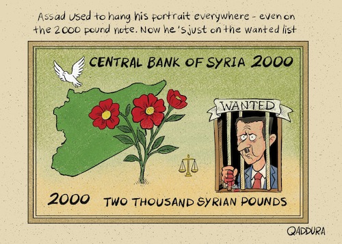 Cartoon: Assad is on the wanted list (medium) by Ahmad Qaddura tagged syria