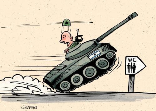 Cartoon: Chasing the Tank in Gaza (medium) by Ahmad Qaddura tagged israel