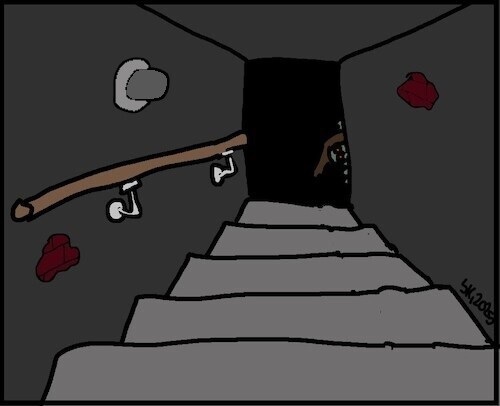 Cartoon: Keller des Grauens... (medium) by Honk1978 tagged keller,grauen,monster,geist,angst,dunkelheit,horror,grusel,schauder,unbehagen,furcht,beklemmung,treppe