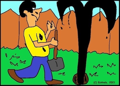 Cartoon: Ohne Worte (medium) by Honk1978 tagged mann,öl,graben,ölgrube,fund,gartenarbeit,fontäne