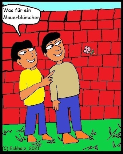 Cartoon: Was für ein Mauerblümchen (medium) by Honk1978 tagged männer,spott,mauerblümchen,sprache,sprichwort,mauer,blümchen,allegorie,sinnbild