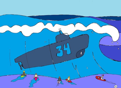 Cartoon: Surprise (medium) by Xisto Ventura tagged surf,submarine