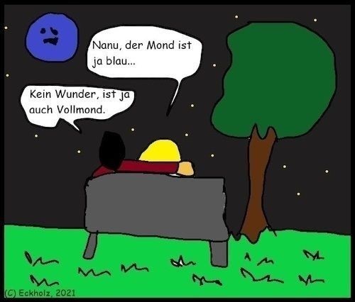 Cartoon: Vollmond... (medium) by Kritzeltonne tagged blau,vollmond,mond,nacht,nachtwanderung,liebe,mann,frau,romantik,nachtspaziergang,universum,alkohol