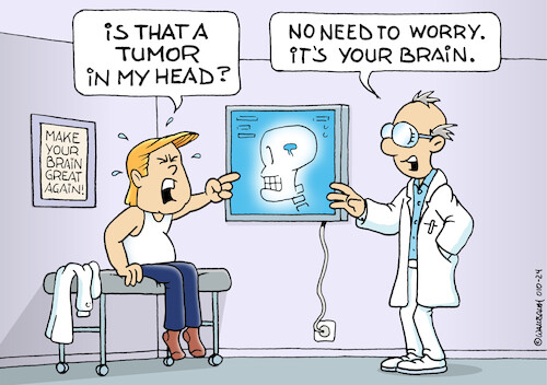 Cartoon: Make your brain great again (medium) by Rovey tagged donald,trump,politician,politics,usa,america,election,campaign,us,republican,businessman,real,estate,mogul,populism,populist,doctor,physician,brain,thinking,organ,medicine,health,diagnosis,patient,neurologist,examination,head,xray,image,tumor,stupidity,intelligence,test,ability,cartoon,illustration,drawing,humor,donald,trump,politician,politics,usa,america,election,campaign,us,republican,businessman,real,estate,mogul,populism,populist,doctor,physician,brain,thinking,organ,medicine,health,diagnosis,patient,neurologist,examination,head,xray,image,tumor,stupidity,intelligence,test,ability,cartoon,illustration,drawing,humor