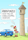 Cartoon: Rapunzel (small) by Rovey tagged märchen,märchenwelt,rapunzel,prinz,märchenprinz,märchenprinzessin,grimmsmärchen,turm,eauto,elektroauto,elektromobilität,emobility,akku,ladekabel,akkuiadung,kabeltrommel,cartoon,zeichnung,illustration,handmade,humanmade,handdrawn,handgezeichnet,noai,humanart